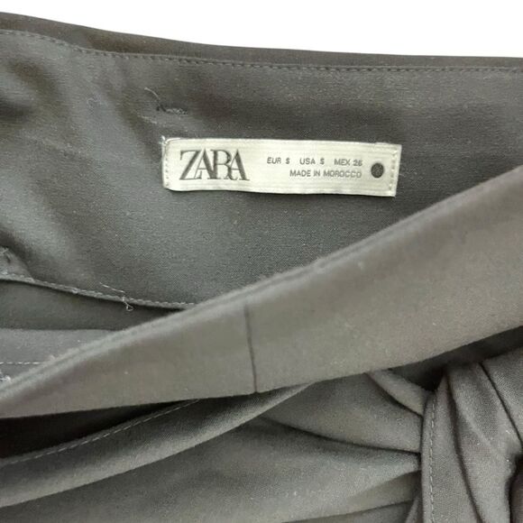 ZARA Hi Waisted Bow Tie Crossover Black Trouser Pants - Picture 5 of 5